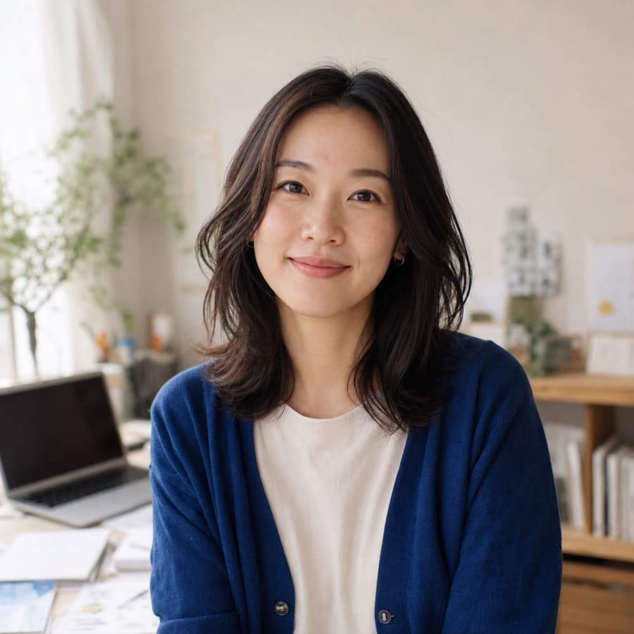 制作スタジオにいる架空のコンテンツ制作者、佐伯美咲